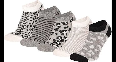 Apollo sneakersokken met 3x panterprint 2x gestreept Grijs/zwart kindermaten 31-34