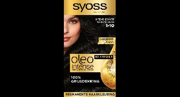 Syoss Oleo Intense 1-10 Haarverf - Intens Zwart - Permanente Haarkleuring - Ammoniakvrij - Met Voedende Oliën - 100% Grijsdekking - Langdurige Kleur - 1 stuk