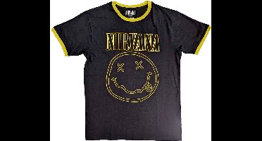 Nirvana - Outline Happy Face Heren T-shirt - L - Zwart