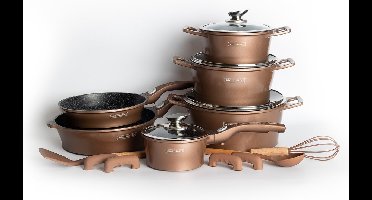 Royalty Line® ES2014 Pannenset Inductie - 17 Delige Pannensets - Pan Met Afneembare Handvatten - PFOA & PTFE Vrij - Pannen Voor Alle Warmtebronnen - Koper