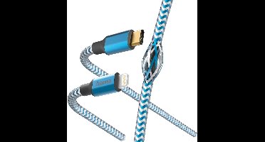 Hama Reflective USB-C naar Lightning Kabel - Oplaadkabel geschikt voor iPhone / iPad - MFI gecertificeerd - Gevlochten nylon - 3A USB 2.0 - 480Mbps - 150cm - Blauw