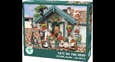 Mr. Broccoli Puzzel 1000 Stukjes Volwassenen - Cats on the Roof - Legpuzzel Katten en Poezen op het Dak - FSC® - Dieren Collectie - 68 x 48 cm