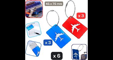 6 Stuks ALUMINIUM BAGAGELABELS - Kofferlabels - Reisaccessoires - 3 ROOD + 3 BLAUW