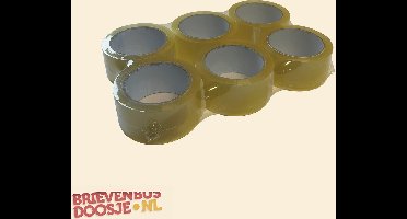 Verpakkingstape 50mm breed, 66mtr lang transparant 28my dikte. Verpakking a 6 stuks