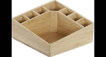 Bamboe make-up organizer/houder sorteerbakje 8 vaks 14 x 14 x 7 cm - Opruimbakjes voor make-up