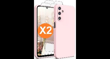 Hoesje geschikt voor Samsung Galaxy A15 Hoesje siliconen Licht Roze zacht siliconen hoesje TPU - met Samsung A15 Screenprotector - 2 stuks