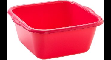 Plasticforte teiltje/afwasbak - Set van 2x stuks - vierkant - kunststof - 20 liter - 46 x 42 x 20 cm - Rood - Schoonmaken