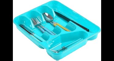 Plasticforte bestekbak - bestekhouders - 2x stuks - 5 vaks - blauw - 27 x 34 x 5 cm - keuken opberg accessoires - ladeverdelers