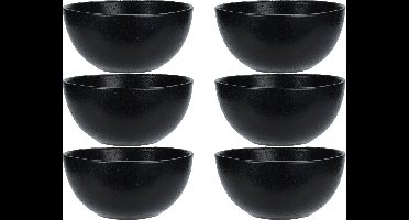 Excellent Houseware Soepkommen - 6x - Lava stone - keramiek - D15 x H7 cm - zwart - Stapelbaar