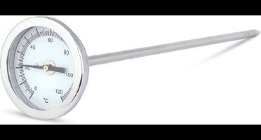 ETI - Insteek Thermometer - Ø50 mm - 0-120 °C - Ø6.35 x 300mm volledig RVS - Bimetaal Wijzerthermometer - Industrie - Asfalt, Teer, Zware Materialen