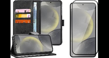 Hoesje geschikt voor Samsung Galaxy S24 Plus - Screenprotector Volledig Dekkend Glas - Portemonnee Book Case Zwart