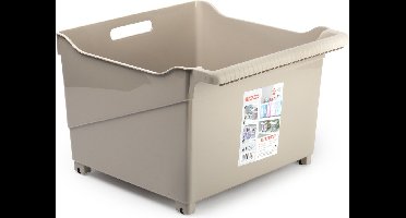 Plasticforte opberg Trolley Container - beige - op wieltjes - L39 x B38 x H26 cm - kunststof - opslag box/bak - 38 liter