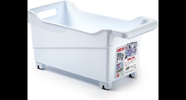 Plasticforte opberg Trolley Container - wit - op wieltjes - L38 x B18 x H18 cm - kunststof - opslag box/bak - 12 liter