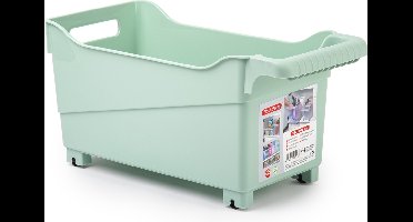 Plasticforte opberg Trolley Container - mintgroen - op wieltjes - L38 x B18 x H18 cm - kunststof - opslag box/bak - 12 liter