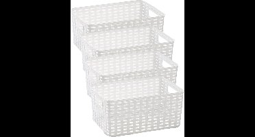 Plasticforte Opbergmand - 4x - Kastmand - rotan kunststof - wit - 6 Liter - 19 x 29 x 13 cm