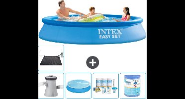 Intex Rond Opblaasbaar Easy Set Zwembad - 305 x 61 cm - Blauw - Inclusief Pomp Solarzeil - Onderhoudspakket - Filter - Solar Mat - Vloertegels