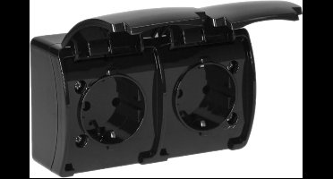 Stopcontact opbouw waterproof - Tweevoudig - Zwart