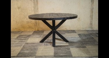 Meubelplaats Ronde Zwarte Mango Eettafel Black Spider 140 cm - Industrieel Design - Massief zwart Mangohout