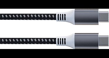 HQ-Power USB oplaad- en datakabel, USB 2.0 C naar C, 480 Mbps, magnetisch, vernikkeld, gevlochten textiel, voor laptops, tablets, smartphones met een vermogen van 60 W, 1 m