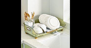 Velox Goods VL‑527 Afdruiprek met Bestekhouder – Vaatwasrek met Lekbak & Plateaustandaard – Voor Borden, Schalen & Bestek