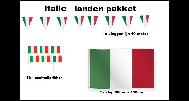 Word geleverd in doosje - Landen versiering pakket - Vlag Italie(90cmx150cm) - Cocktailprikkers Italie(50stuks) - Vlaggenlijn Italie 10 meter(1 stuks) - EK voetbal Europa festival evenement party decoratie (Italie)