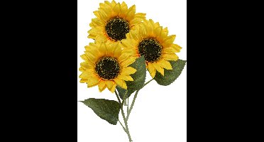 Everlands Kunstbloem Zonnebloem tak - 3x - 64 cm - geel - kunst zijdebloem - decoratie bloemen