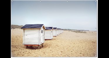 Muurdecoratie Strandhuisjes in Nederland - 180x120 cm - Tuinposter - Tuindoek - Buitenposter
