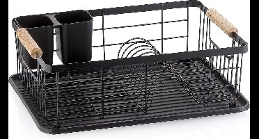 Afdruiprek, Metaal, Rubberhout, Zwart, 31.5 x 42 x 15 cm - Kela | Rica