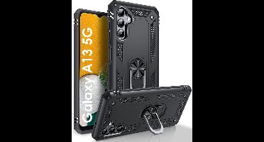 Hoesje voor Samsung Galaxy A13 5G - Swart backcover Shockproof Robuuste schokbestendige beschermingsring 360 draaibare ring