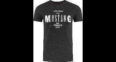 Mustang Heren T-Shirt Basic Print Tee regular fit Zwart M Ronde Hals Volwassenen Opdruk Print Shirts