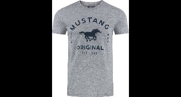 Mustang Heren T-Shirt Basic Print Tee regular fit Grijs S Ronde Hals Volwassenen Opdruk Print Shirts