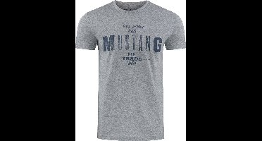 Mustang Heren T-Shirt Basic Print Tee regular fit Grijs M Ronde Hals Volwassenen Opdruk Print Shirts