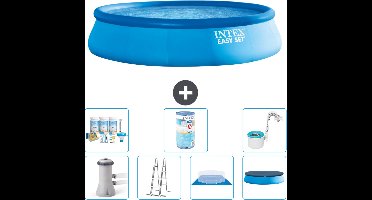 Intex Rond Opblaasbaar Easy Set Zwembad - 457 x 107 cm - Blauw - Inclusief Pomp - Ladder - Grondzeil - Afdekzeil Onderhoudspakket - Filter - Skimmer