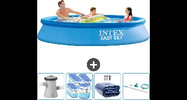 Intex Rond Opblaasbaar Easy Set Zwembad - 305 x 61 cm - Blauw - Inclusief Pomp Filters - Solarzeil - Schoonmaakset