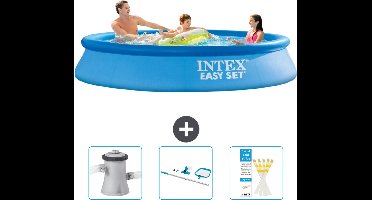 Intex Rond Opblaasbaar Easy Set Zwembad - 305 x 61 cm - Blauw - Inclusief Zwembadfilterpomp - Schoonmaakset - Testrips