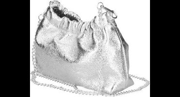 Zilveren Metallic Leren Schoudertas - Zilveren Kettinghengsel - Italiaans Leren Crossbodytassen - Trendy Tassen - Zilver