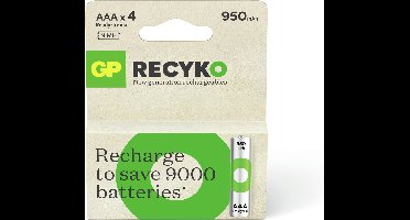 GP ReCyko Rechargeable AAA batterijen - Oplaadbare batterijen AAA 950mAh - 4 stuks AAA oplaadbare batterijen