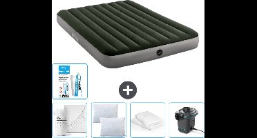 Intex Luchtbed - 2-Persoons - 152 x 203 x 25 cm - Groen - Inclusief Hoeslaken - Kussen - Pomp - Reparatieset en Kussenbeschermer