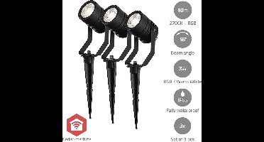 Nedis SmartLife Grondspot – Prikspot – Zigbee 3.0 – RGB & Warm Wit – Buitenverlichting – Waterdicht – Aluminium – 3 Stuks