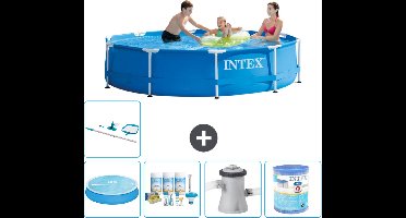 Intex Rond Frame Zwembad - 305 x 76 cm - Blauw - Inclusief Solarzeil - Onderhoudspakket - Zwembadfilterpomp - Filter - Schoonmaakset