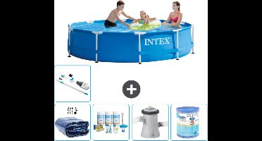 Intex Rond Frame Zwembad - 305 x 76 cm - Blauw - Inclusief Solarzeil - Onderhoudspakket - Zwembadfilterpomp - Filter - Stofzuiger