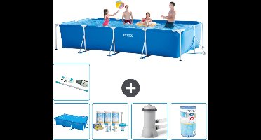 Intex Rechthoekig Frame Zwembad - 450 x 220 x 84 cm - Blauw - Inclusief Solarzeil - Onderhoudspakket - Zwembadfilterpomp - Filter - Stofzuiger