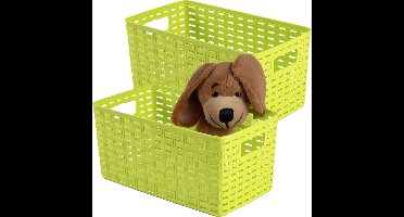 Plasticforte Opbergmand - 4x - Kastmand - rotan kunststof - limegroen - 5 Liter - 15 x 28 x 13 cm
