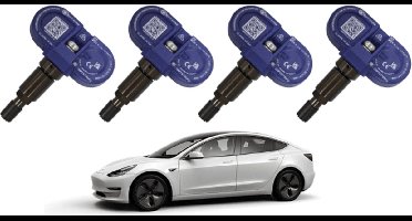 Set (4 st) TPMS Bluetooth sensoren voor TESLA Model Y, Model 3, Model S met zwart ventiel. Bouwjaar zie productbeschrijving.