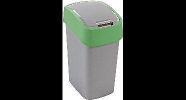 Cuver - Prullenbak / Afvalbak met deksel - Grijs met groen frame - 25L, Flip Bin