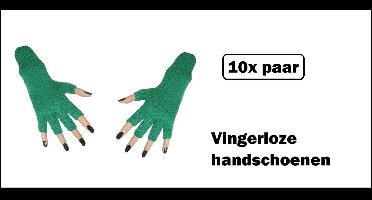 10x Paar handschoenen vingerloos groen - Bright - Carnaval thema feest optocht festival party