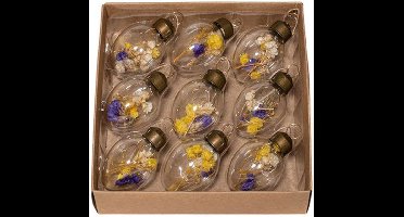 Decoratie Mini Hangers Ei-vorm met Mix Kleuren Droogbloemen set/9