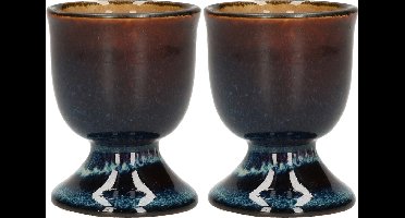 Cosy & Trendy Eierdopje - 2x stuks - porselein - blauw/bruin - 5 cm - eierdopjes