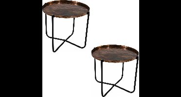 2x stuks ronde bijzettafels/plantenstandaarden koper/zwart 35 cm - plantenhouder/plantentafel/oppottafel