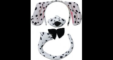 Rubies Carnaval verkleed set Dalmatier - diadeem/strik/snuit/staart - wit/zwart - voor kinderen - dieren